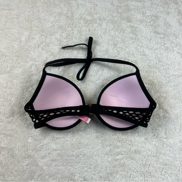 Victoria's Secret pink and black mesh halter bikini top, 34D - Picture 8 of 8